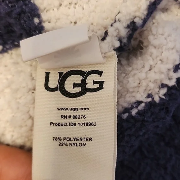 UGG Womens Longsleeve Plush Mockneck Blue White Stripe Sweater - Picture 9 of 11
